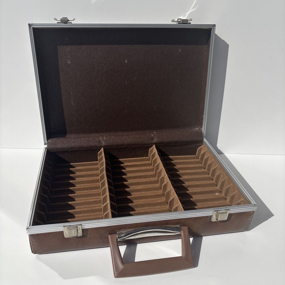 Vintage 30 Cassette Tape Briefcase Retro Storage Carrying Case Brown 14x10x3 MCM